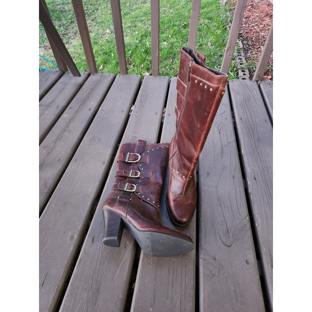 Harley-Davidson Tall Boots Brown Leather Buckle‎ Studded Moto D83547 Size 8.5